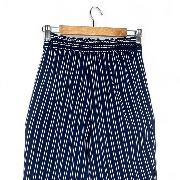 Zara Women's Striped Drawstring Pants Size S Navy White Elastic Waist Trouser - Picture 5 of 10